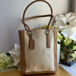 Coach Vintage Classic Legacy Brown Leather and Linen Bonnie Bucket Tote